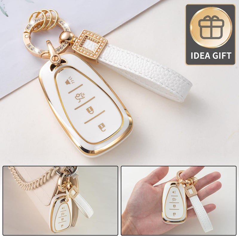 CACARLIKE for Chevy Key Fob Cover with Leather Lanyard, Car Key Fob Case Compatible with Chevrolet Malibu Equinox Traverse Camaro Cruze Blazer Volt Bolt Smart 4 Buttons Smart Key Protector Holder - Image 5